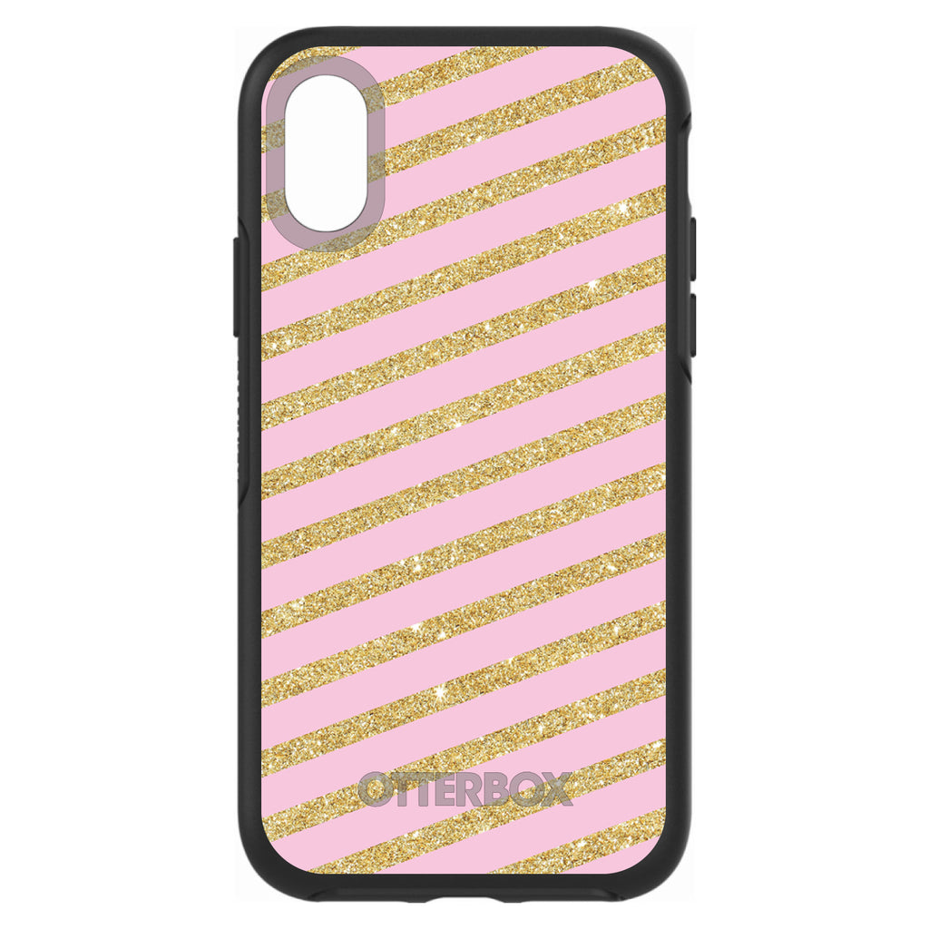 Pink & Gold Print, Diagonal Stripes Pattern OtterBox Symmetry Case for iPhone & Galaxy, view 4