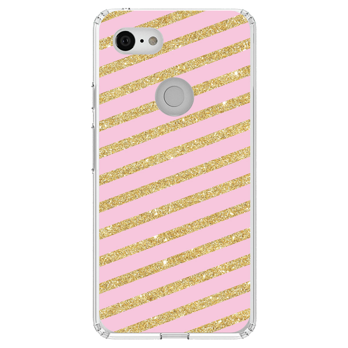 Pink & Gold Print, Diagonal Stripes Pattern Clear Shockproof iPhone Case, view 21