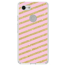 DistinctInk® Clear Shockproof Hybrid Case for Apple iPhone / Samsung Galaxy / Google Pixel - Pink & Gold Print - Diagonal Stripes Pattern