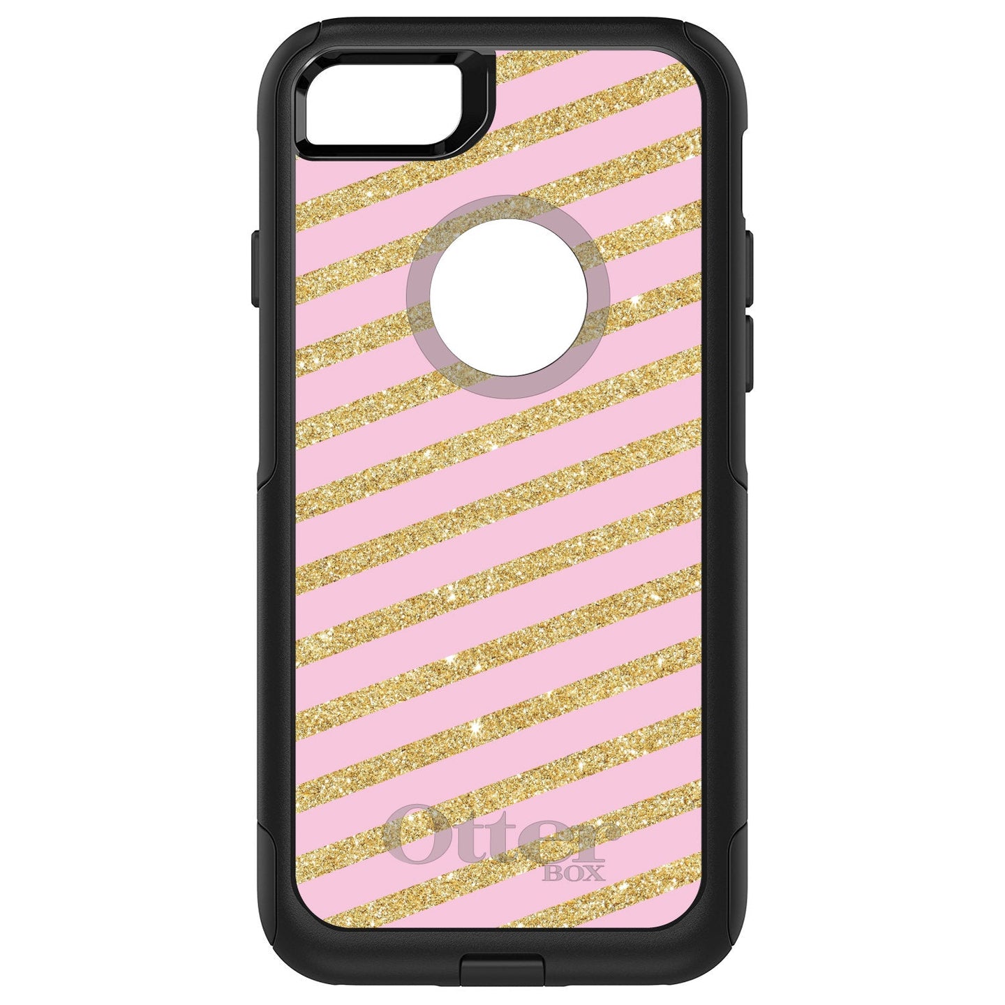 DistinctInk™ OtterBox Commuter Series Case for Apple iPhone or Samsung Galaxy - Pink & Gold Print - Diagonal Stripes Pattern