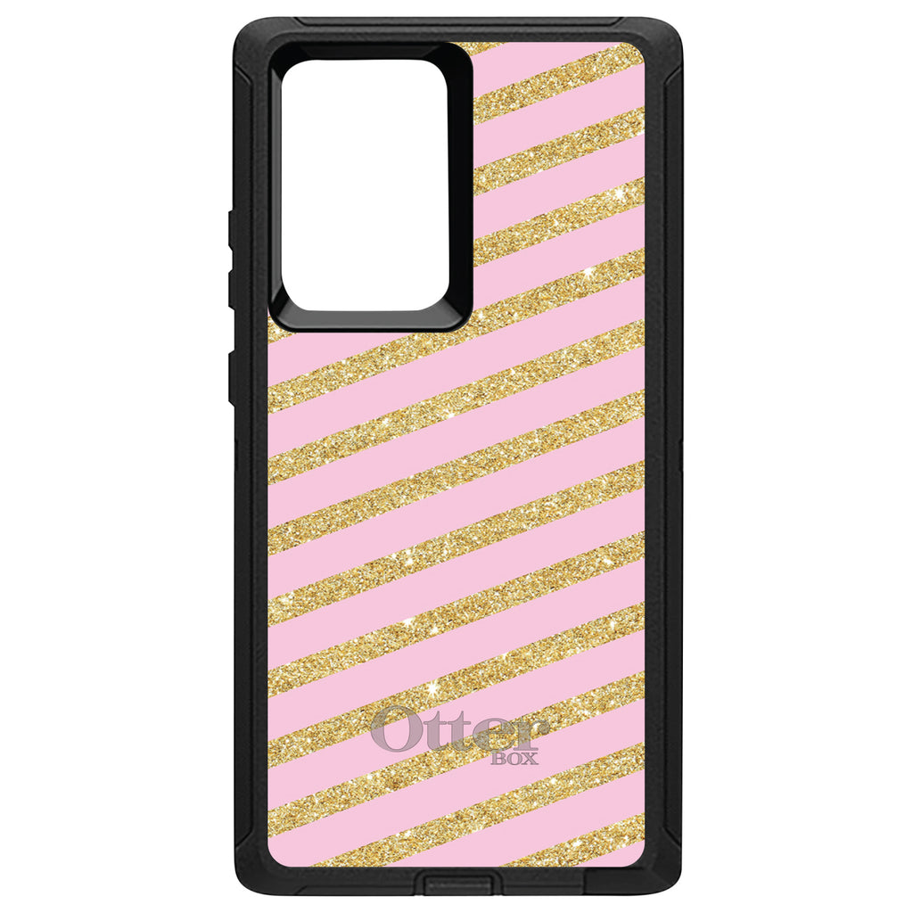Pink & Gold Print, Diagonal Stripes Pattern OtterBox Defender Case for iPhone & Galaxy, view 13
