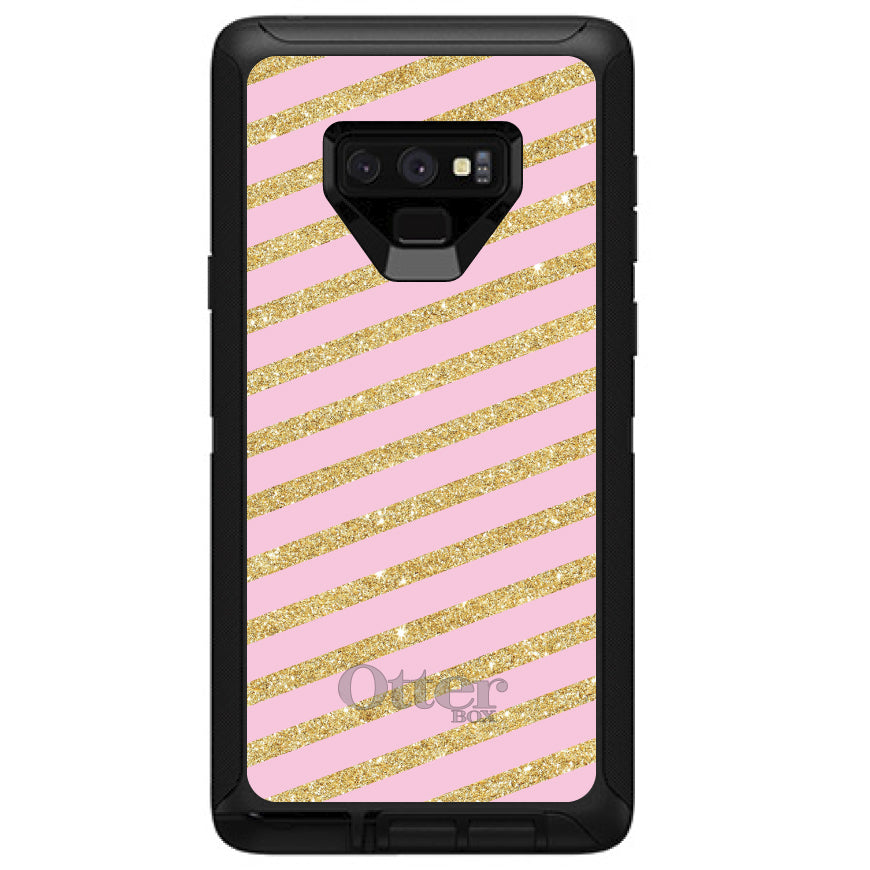 Pink & Gold Print, Diagonal Stripes Pattern OtterBox Defender Case for iPhone & Galaxy, view 16