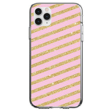 DistinctInk® Clear Shockproof Hybrid Case for Apple iPhone / Samsung Galaxy / Google Pixel - Pink & Gold Print - Diagonal Stripes Pattern
