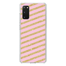 DistinctInk® Clear Shockproof Hybrid Case for Apple iPhone / Samsung Galaxy / Google Pixel - Pink & Gold Print - Diagonal Stripes Pattern