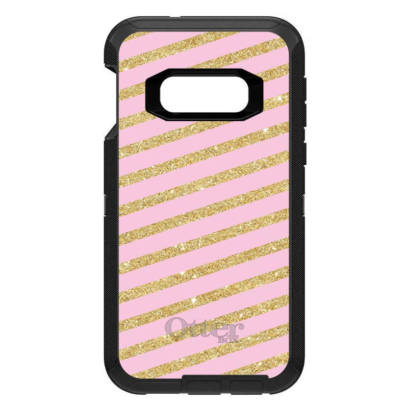 Pink & Gold Print, Diagonal Stripes Pattern OtterBox Defender Case for iPhone & Galaxy, view 10