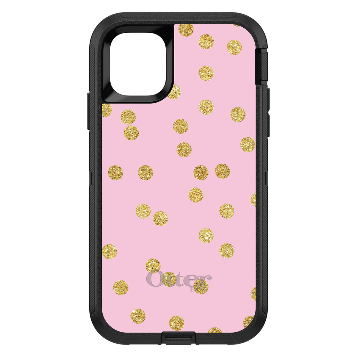 Pink & Gold Print, Polka Dots Pattern OtterBox Defender Case for iPhone & Galaxy, view 2