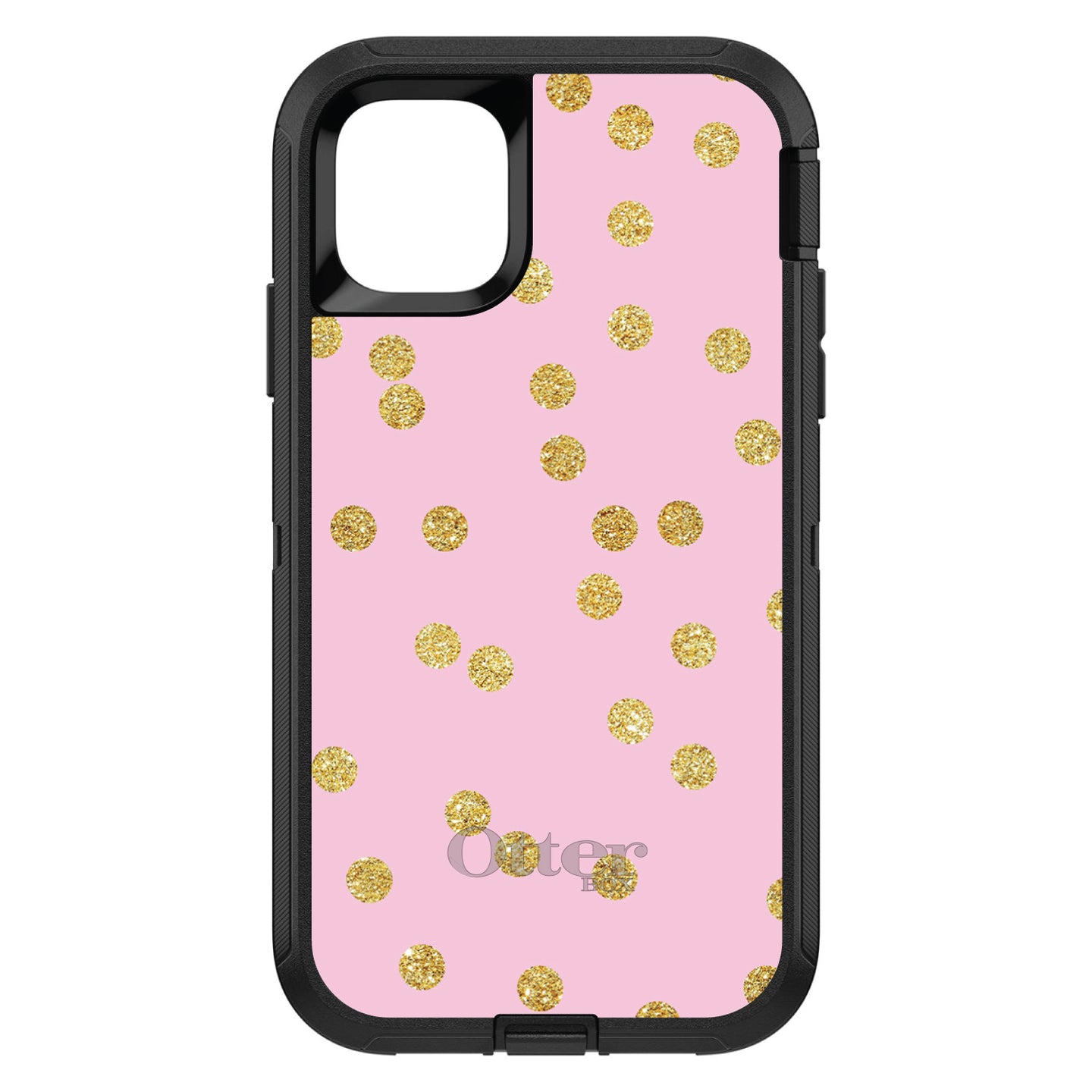 DistinctInk™ OtterBox Defender Series Case for Apple iPhone / Samsung Galaxy / Google Pixel - Pink & Gold Print - Polka Dots Pattern