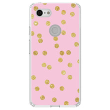 DistinctInk® Clear Shockproof Hybrid Case for Apple iPhone / Samsung Galaxy / Google Pixel - Pink & Gold Print - Polka Dots Pattern
