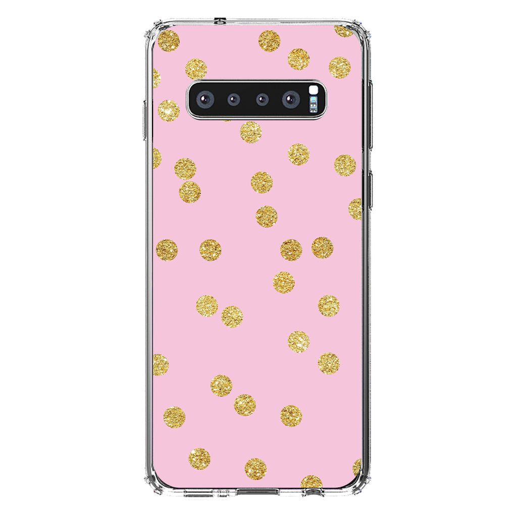 Pink & Gold Print, Polka Dots Pattern Clear Shockproof iPhone Case, view 17