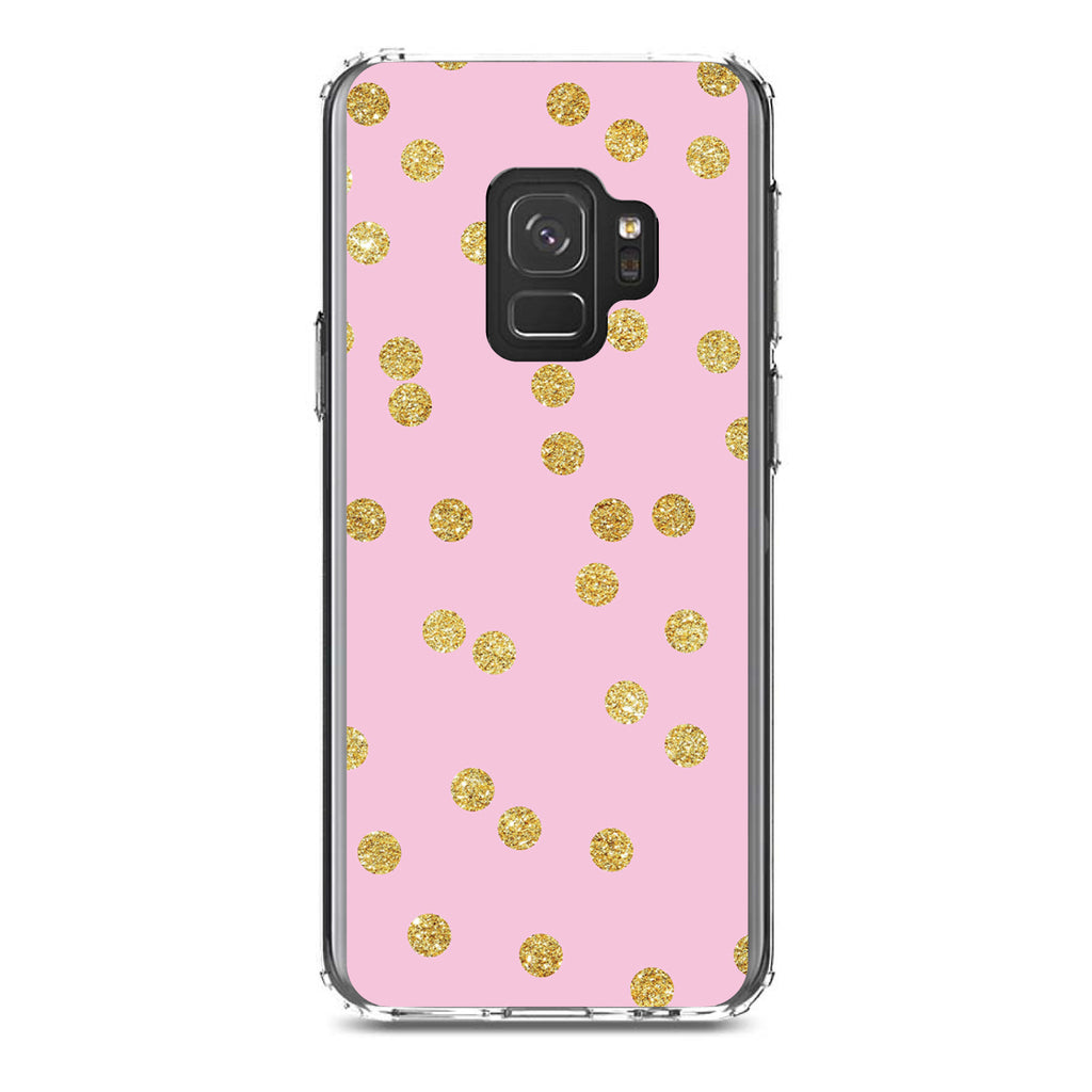 Pink & Gold Print, Polka Dots Pattern Clear Shockproof iPhone Case, view 19