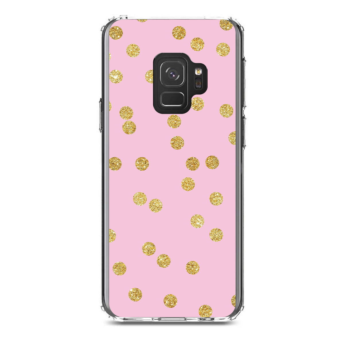Pink & Gold Print, Polka Dots Pattern Clear Shockproof iPhone Case, view 19