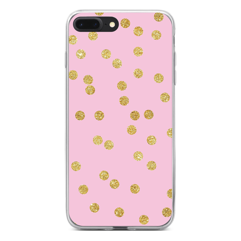 Pink & Gold Print, Polka Dots Pattern Clear Shockproof iPhone Case, view 6