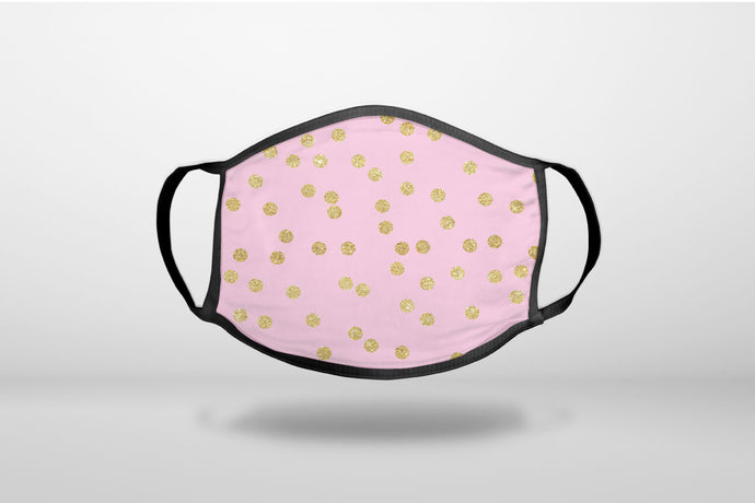 Pink & Gold Print - Polka Dots Pattern - 3-Ply Reusable Soft Face Mask Covering, Unisex, Cotton Inner Layer