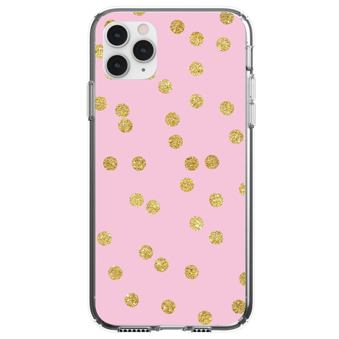 DistinctInk® Clear Shockproof Hybrid Case for Apple iPhone / Samsung Galaxy / Google Pixel - Pink & Gold Print - Polka Dots Pattern
