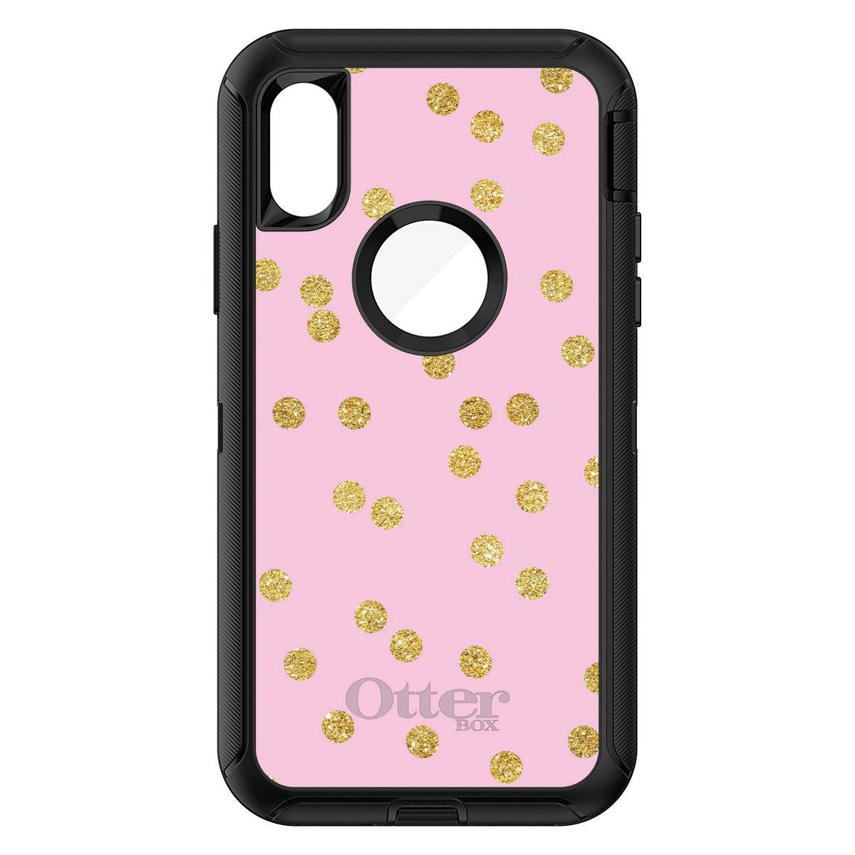 Pink & Gold Print, Polka Dots Pattern OtterBox Defender Case for iPhone & Galaxy, view 3