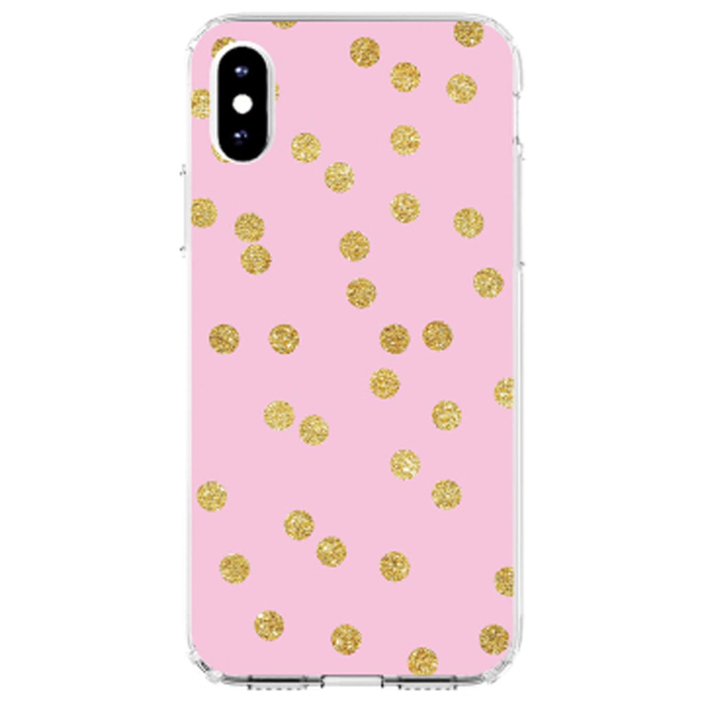Pink & Gold Print, Polka Dots Pattern Clear Shockproof iPhone Case, view 3