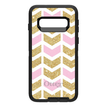 DistinctInk™ OtterBox Defender Series Case for Apple iPhone / Samsung Galaxy / Google Pixel - Pink & Gold Print - Random Chevron Pattern