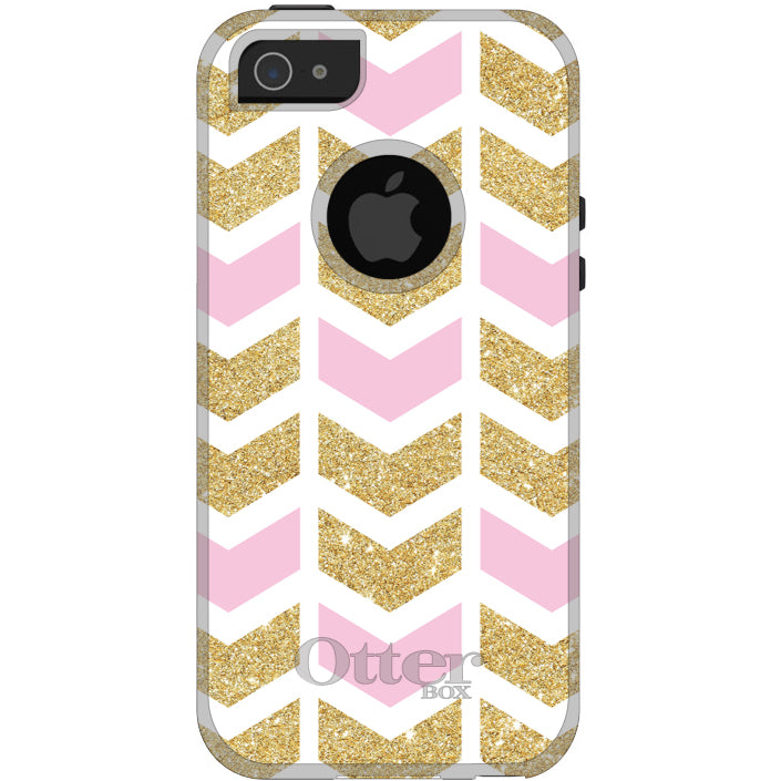 Pink & Gold Print, Random Chevron Pattern OtterBox Commuter Case for iPhone & Galaxy, view 5