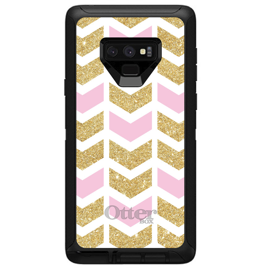 Pink & Gold Print, Random Chevron Pattern OtterBox Defender Case for iPhone & Galaxy, view 16