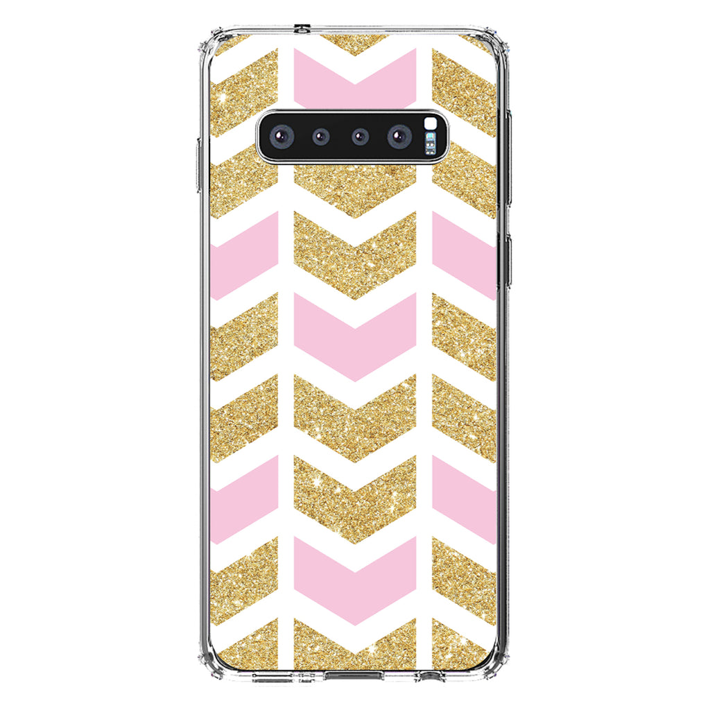 Pink & Gold Print, Random Chevron Pattern Clear Shockproof iPhone Case, view 17