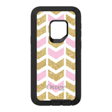 DistinctInk™ OtterBox Defender Series Case for Apple iPhone / Samsung Galaxy / Google Pixel - Pink & Gold Print - Random Chevron Pattern