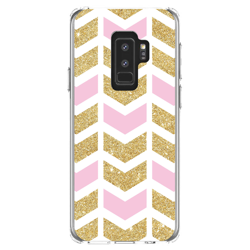 Pink & Gold Print, Random Chevron Pattern Clear Shockproof iPhone Case, view 20