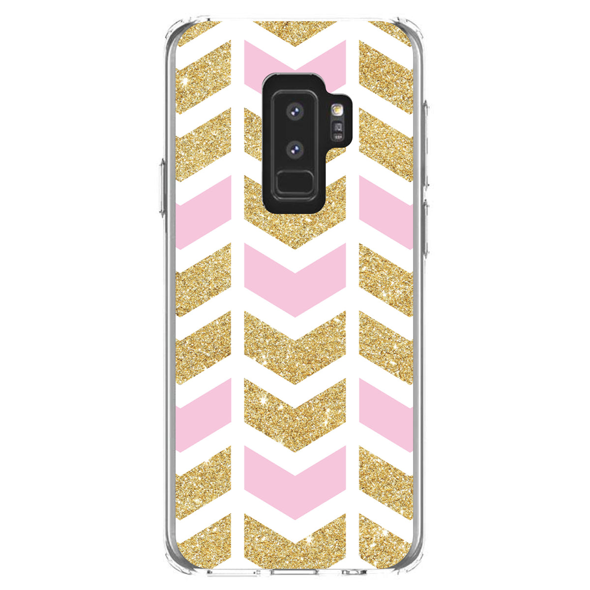 Pink & Gold Print, Random Chevron Pattern Clear Shockproof iPhone Case, view 20