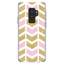 DistinctInk® Clear Shockproof Hybrid Case for Apple iPhone / Samsung Galaxy / Google Pixel - Pink & Gold Print - Random Chevron Pattern