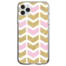 DistinctInk® Clear Shockproof Hybrid Case for Apple iPhone / Samsung Galaxy / Google Pixel - Pink & Gold Print - Random Chevron Pattern