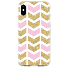 DistinctInk® Clear Shockproof Hybrid Case for Apple iPhone / Samsung Galaxy / Google Pixel - Pink & Gold Print - Random Chevron Pattern