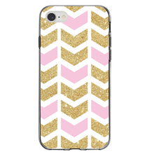 DistinctInk® Clear Shockproof Hybrid Case for Apple iPhone / Samsung Galaxy / Google Pixel - Pink & Gold Print - Random Chevron Pattern