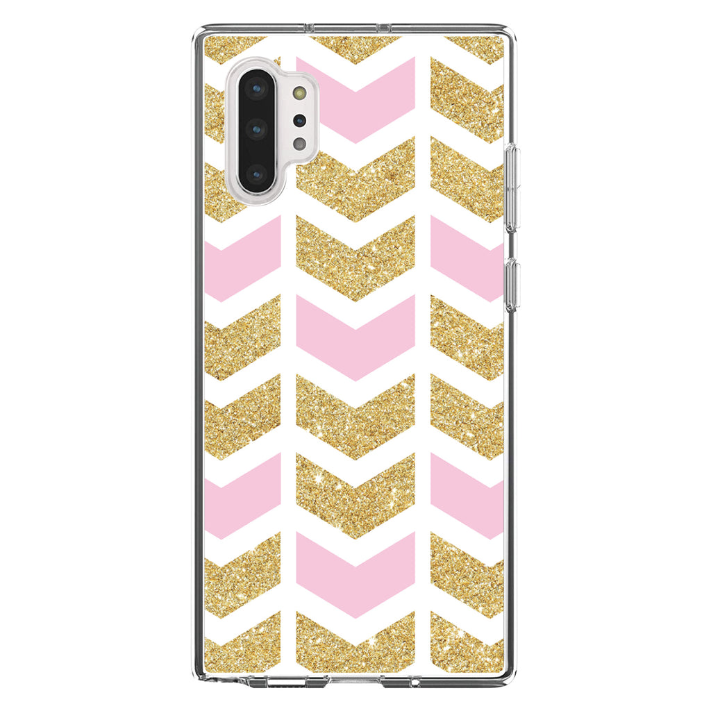 Pink & Gold Print, Random Chevron Pattern Clear Shockproof iPhone Case, view 10