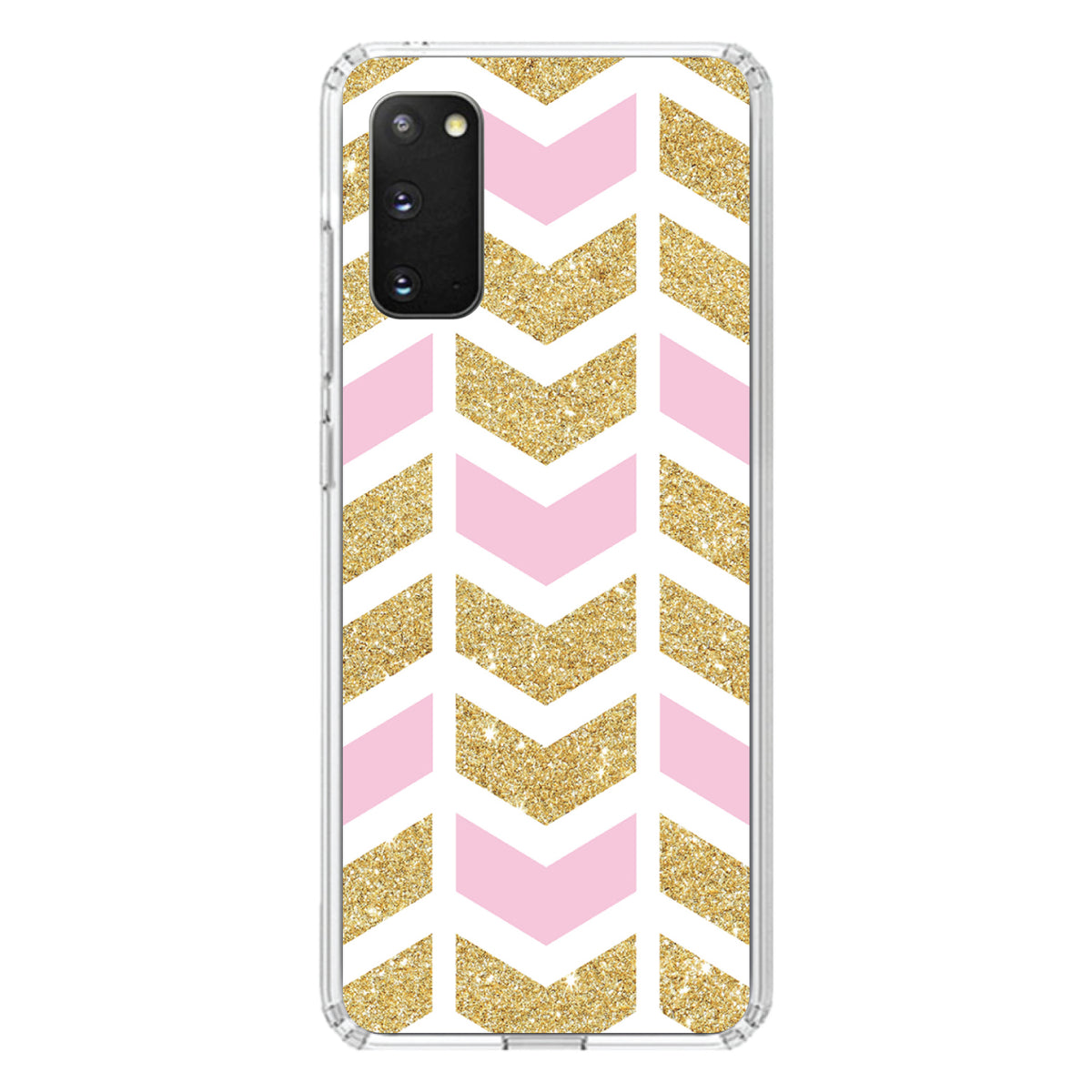 Pink & Gold Print, Random Chevron Pattern Clear Shockproof iPhone Case, view 13