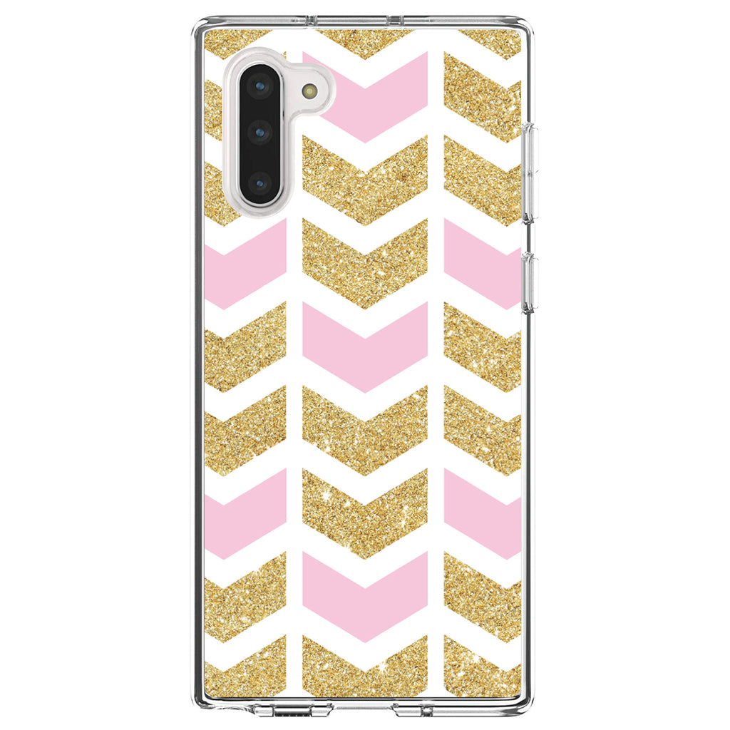 Pink & Gold Print, Random Chevron Pattern Clear Shockproof iPhone Case, view 9