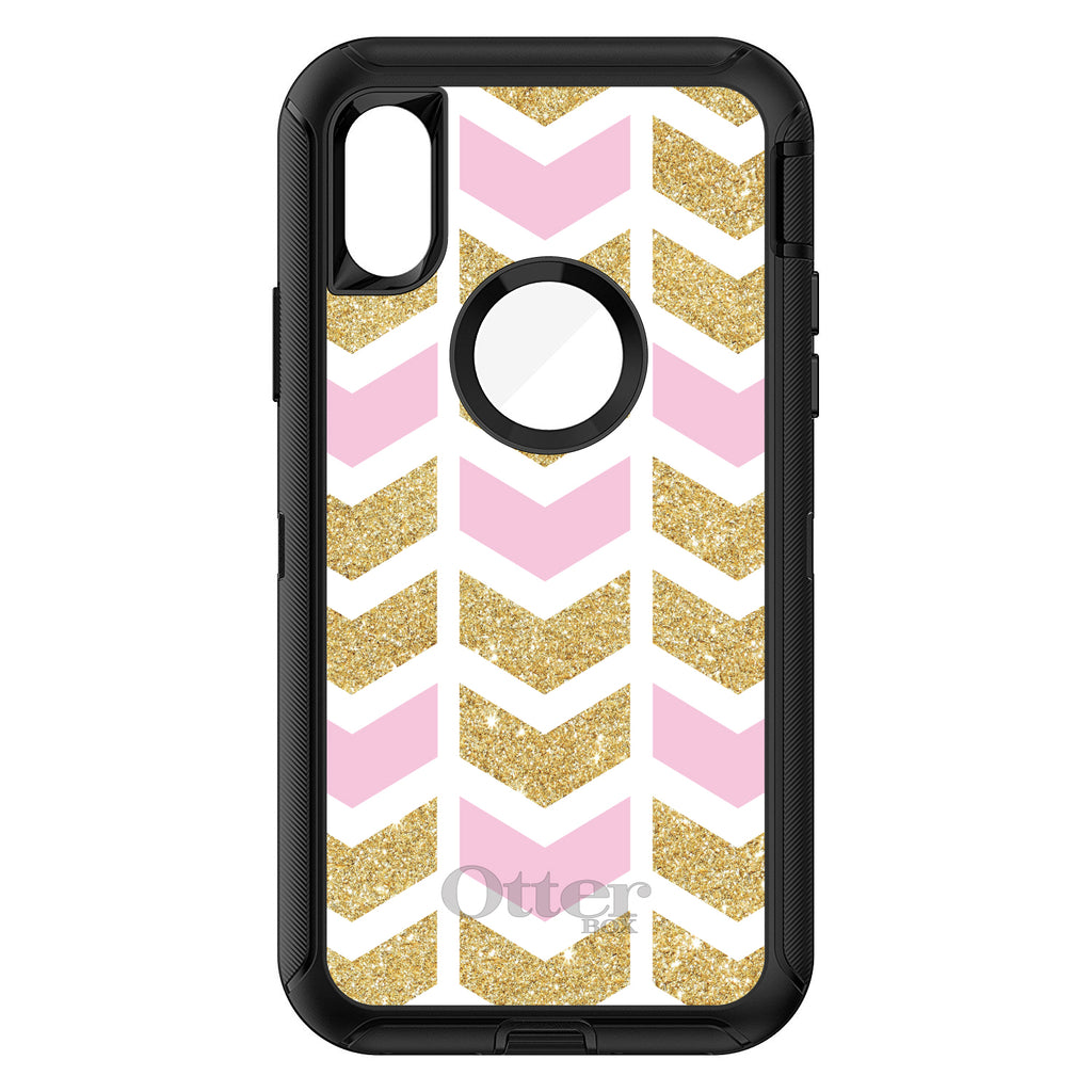 Pink & Gold Print, Random Chevron Pattern OtterBox Defender Case for iPhone & Galaxy, view 3