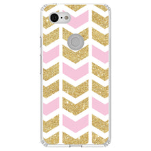 DistinctInk® Clear Shockproof Hybrid Case for Apple iPhone / Samsung Galaxy / Google Pixel - Pink & Gold Print - Random Chevron Pattern