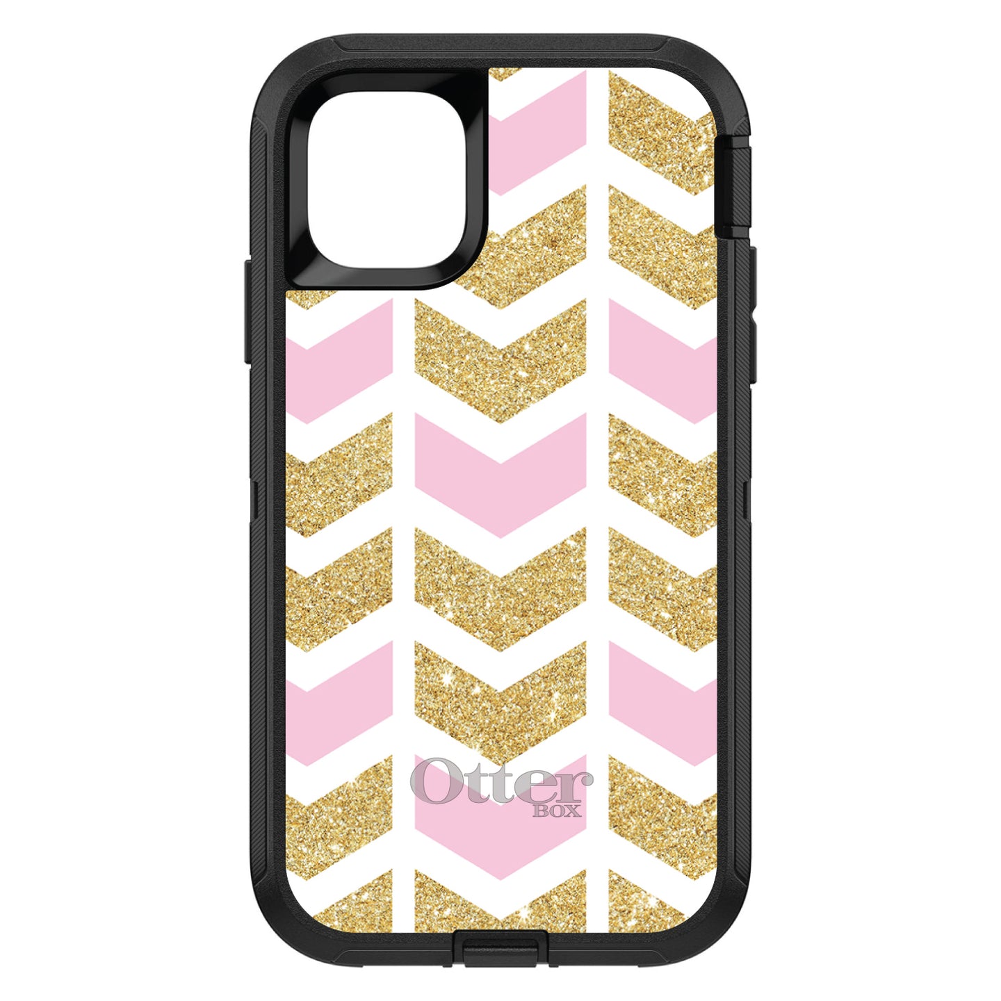 DistinctInk™ OtterBox Defender Series Case for Apple iPhone / Samsung Galaxy / Google Pixel - Pink & Gold Print - Random Chevron Pattern
