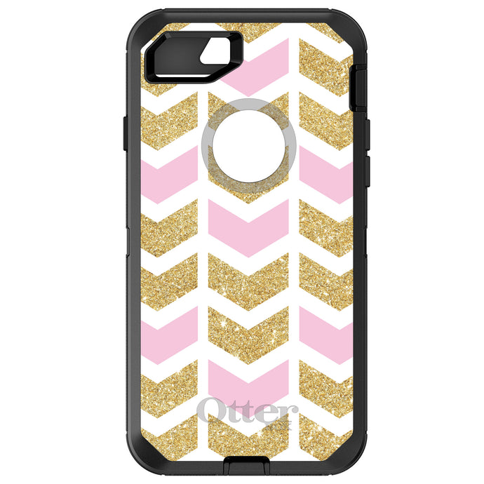 DistinctInk™ OtterBox Defender Series Case for Apple iPhone / Samsung Galaxy / Google Pixel - Pink & Gold Print - Random Chevron Pattern