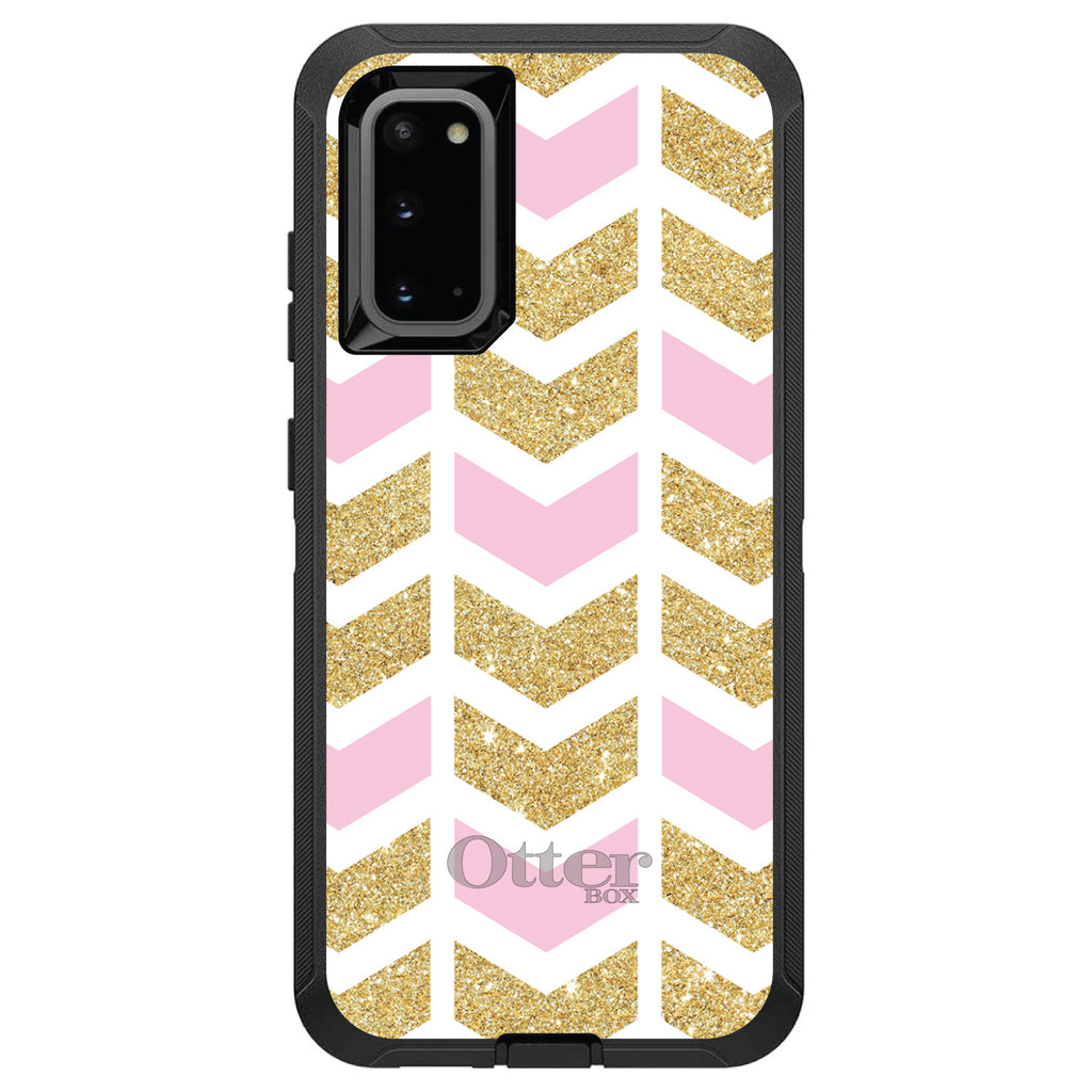 Pink & Gold Print, Random Chevron Pattern OtterBox Defender Case for iPhone & Galaxy, view 8
