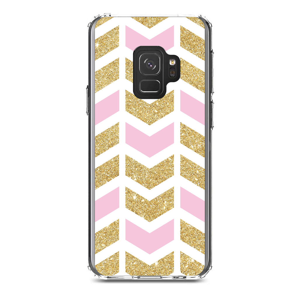 Pink & Gold Print, Random Chevron Pattern Clear Shockproof iPhone Case, view 19