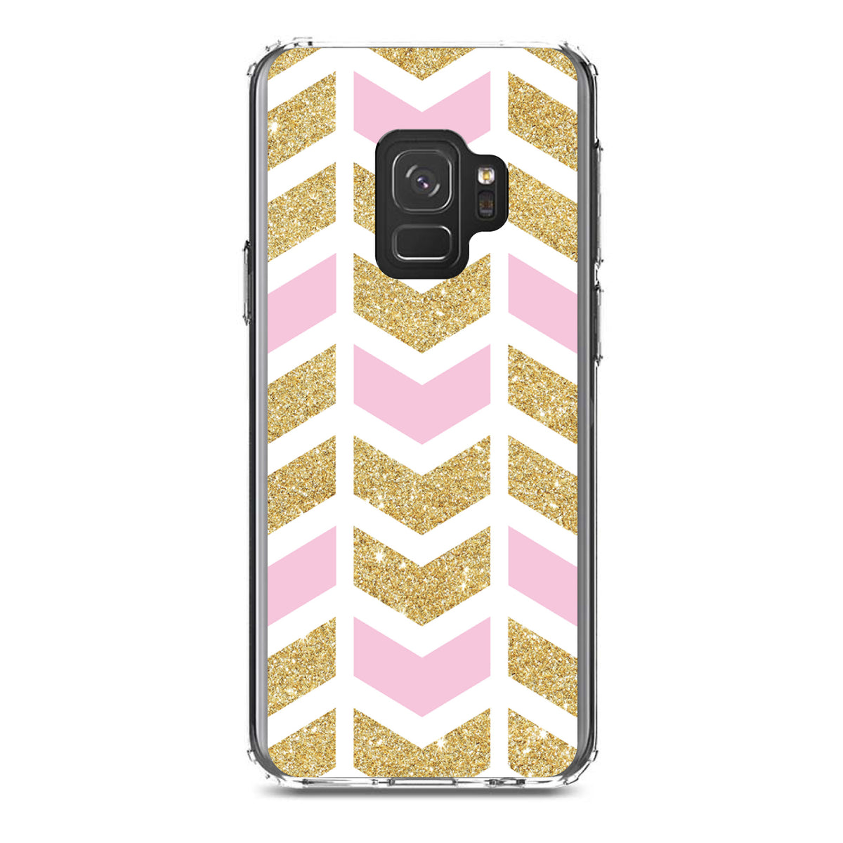Pink & Gold Print, Random Chevron Pattern Clear Shockproof iPhone Case, view 19