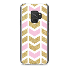 DistinctInk® Clear Shockproof Hybrid Case for Apple iPhone / Samsung Galaxy / Google Pixel - Pink & Gold Print - Random Chevron Pattern