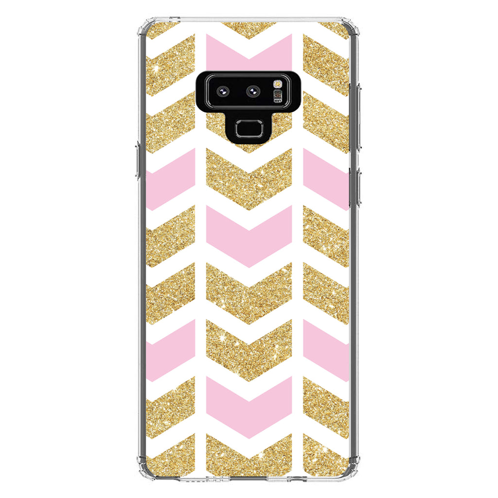 Pink & Gold Print, Random Chevron Pattern Clear Shockproof iPhone Case, view 11
