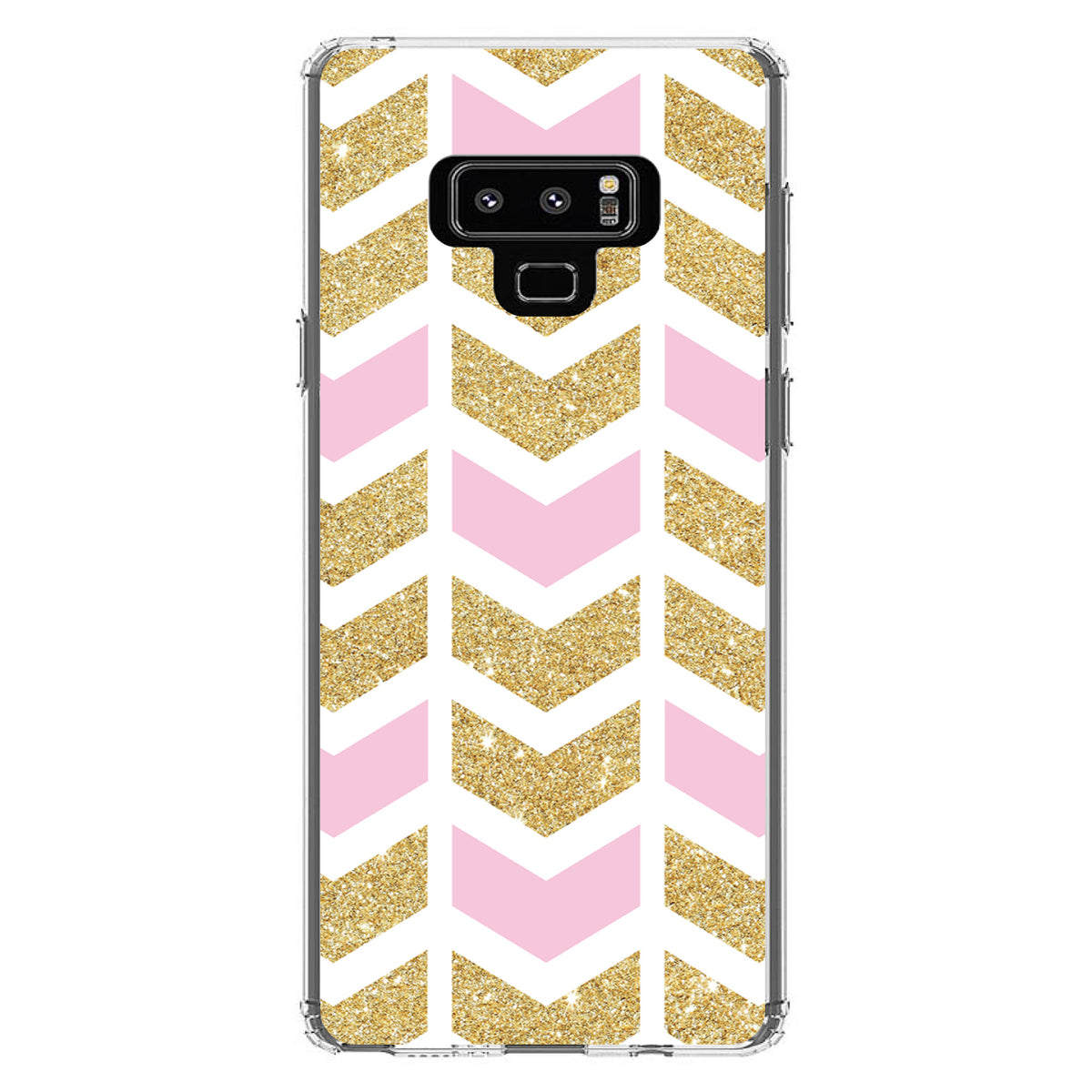 Pink & Gold Print, Random Chevron Pattern Clear Shockproof iPhone Case, view 11