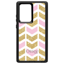 DistinctInk™ OtterBox Defender Series Case for Apple iPhone / Samsung Galaxy / Google Pixel - Pink & Gold Print - Random Chevron Pattern