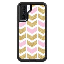 DistinctInk™ OtterBox Defender Series Case for Apple iPhone / Samsung Galaxy / Google Pixel - Pink & Gold Print - Random Chevron Pattern