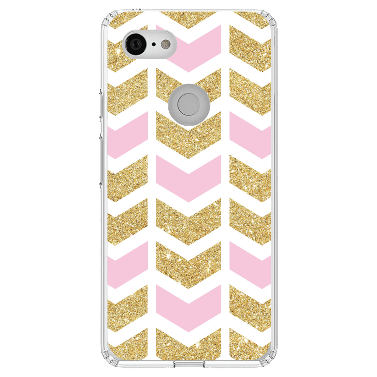 Pink & Gold Print, Random Chevron Pattern Clear Shockproof iPhone Case, view 21