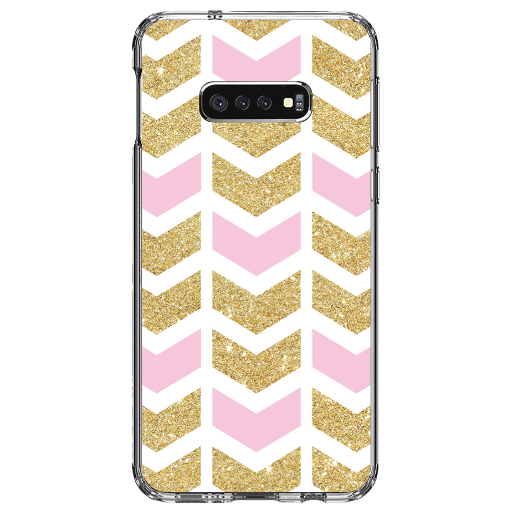 Pink & Gold Print, Random Chevron Pattern Clear Shockproof iPhone Case, view 18