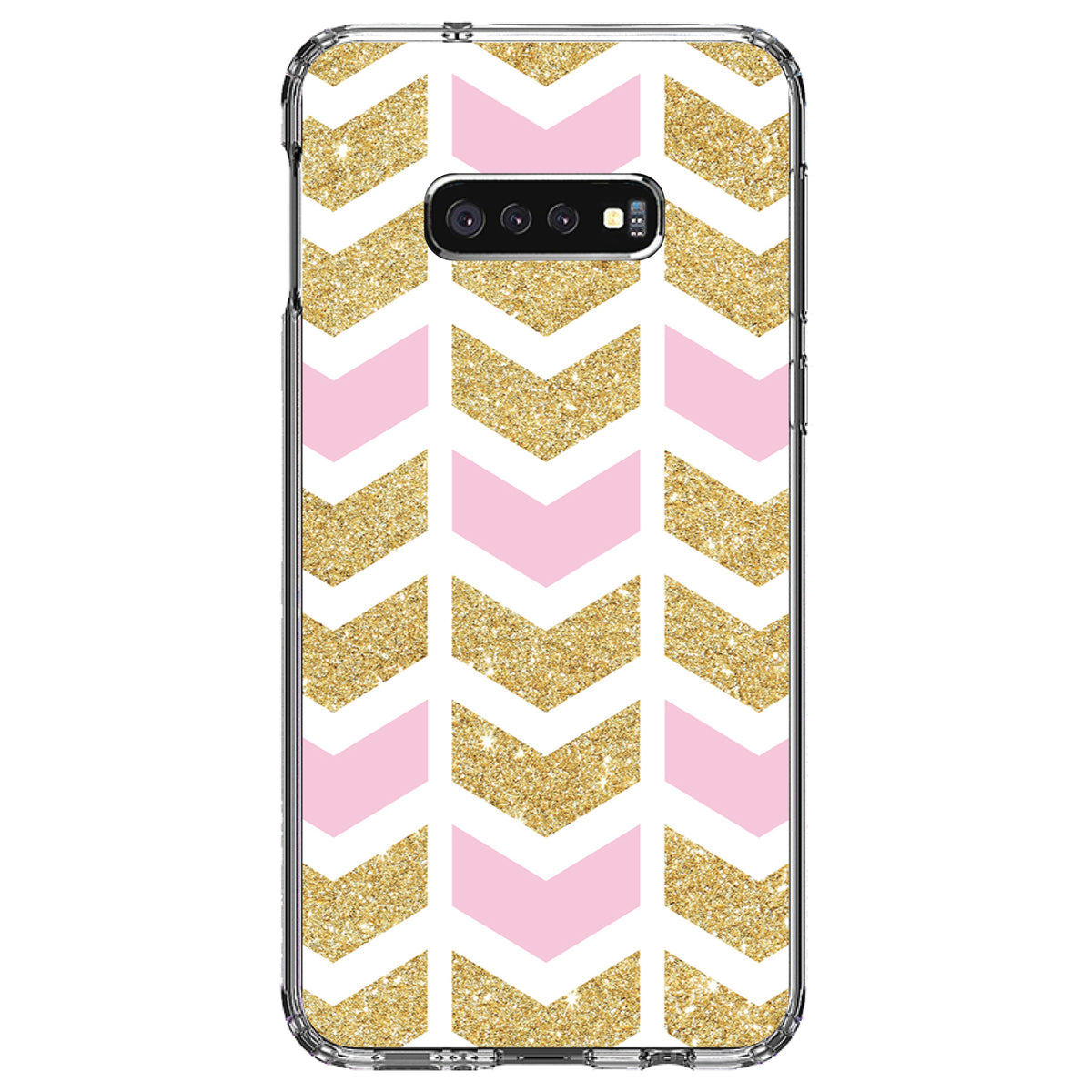 Pink & Gold Print, Random Chevron Pattern Clear Shockproof iPhone Case, view 18