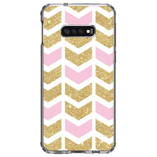 DistinctInk® Clear Shockproof Hybrid Case for Apple iPhone / Samsung Galaxy / Google Pixel - Pink & Gold Print - Random Chevron Pattern